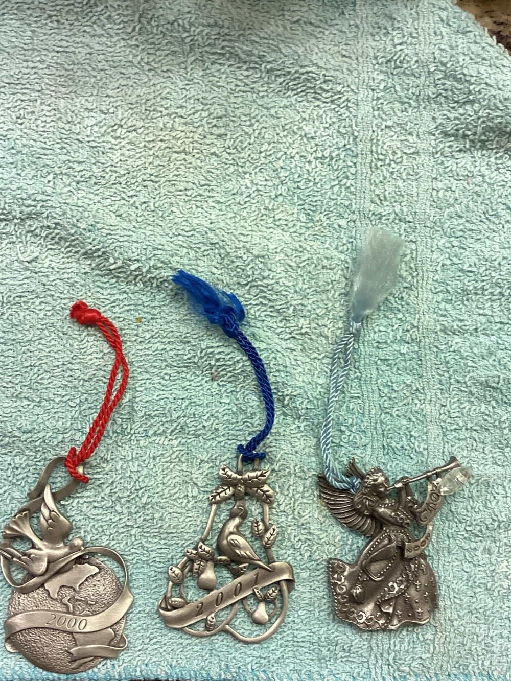 Pewter Angel and Ornament Hanging Decorations - Set of 3